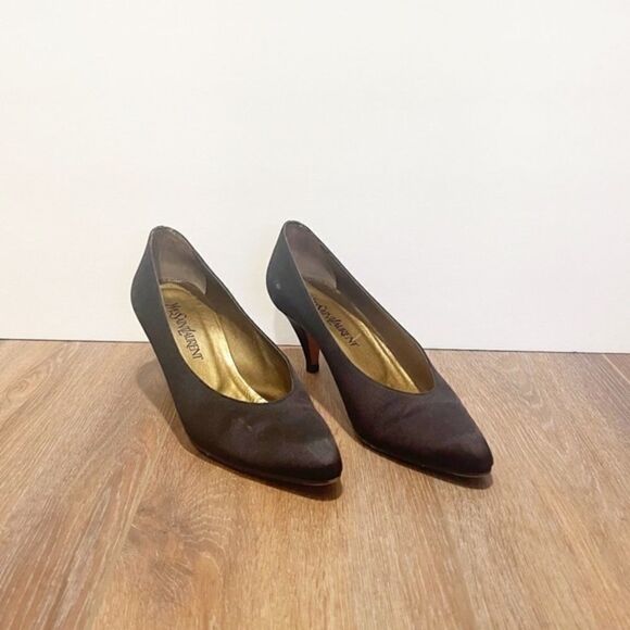 Yves Saint Laurent Shoes - Yves Saint Laurent Black Satin Heels Pumps 9